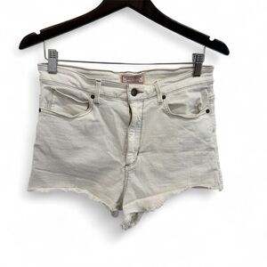 Guess Women's White Denim Shorts Raw hem brown stitching size 31”